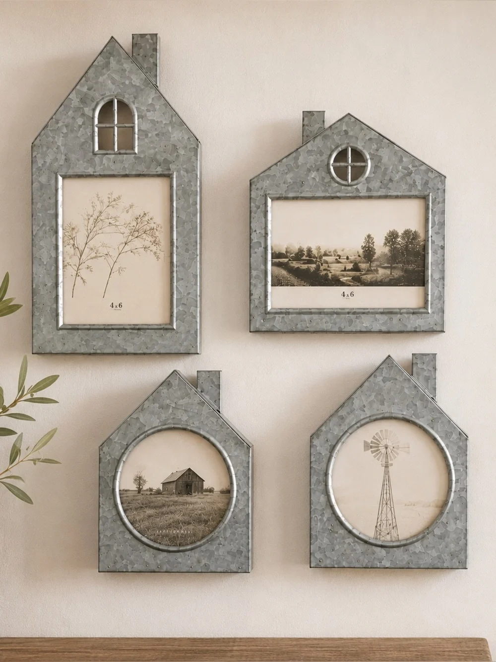 Pottery Barn Galvanized House Frames Set of 4 Holiday Farmhouse Cottage Decor